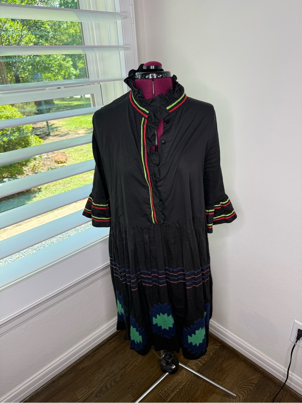 Cynthia Rowley Black Mini Dress with Multicolor Trim